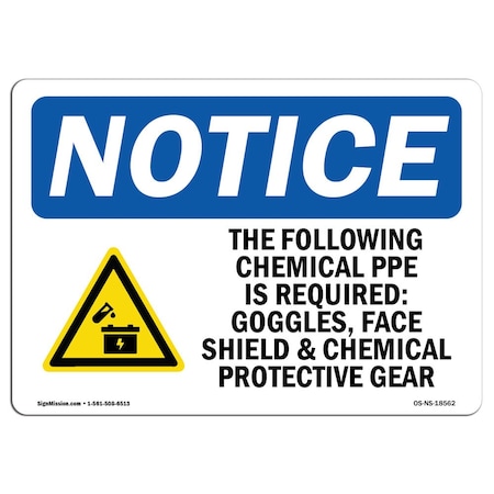 Signmission OSHA Sign, Following Chemical PPE Required With Symbol, 5in X 3.5in Decal, 5" W, 3.5" H, Landscape OS-NS-D-35-L-18562